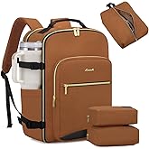 LOVEVOOK 40L Large Travel Backpack for Women Men, 17 Inch Carry on Backpack for Traveling on Airplane, Personal Item Travel Bag Airline Approved, Business Causal Weekender Backpack, Brown Yellow-Black
