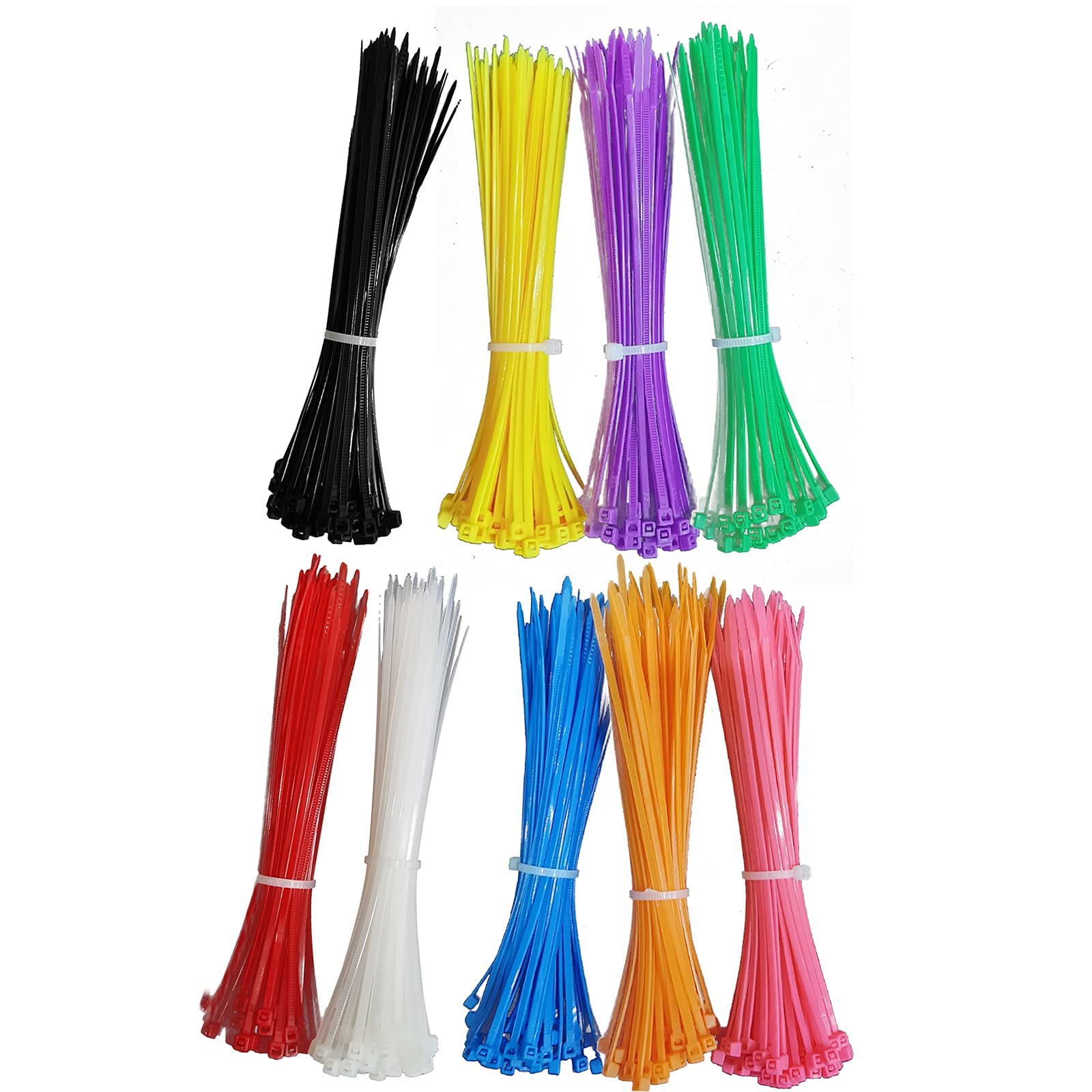 Coloured Cable Ties, Multi-Color Nylon Zip Ties, 150 mm x 2.5 mm, 9 Colors Total 450 Pieces, 50 Pieces Each for Orange, Pink, Yellow, Black, Blue, Red, Purple, Green, and White.