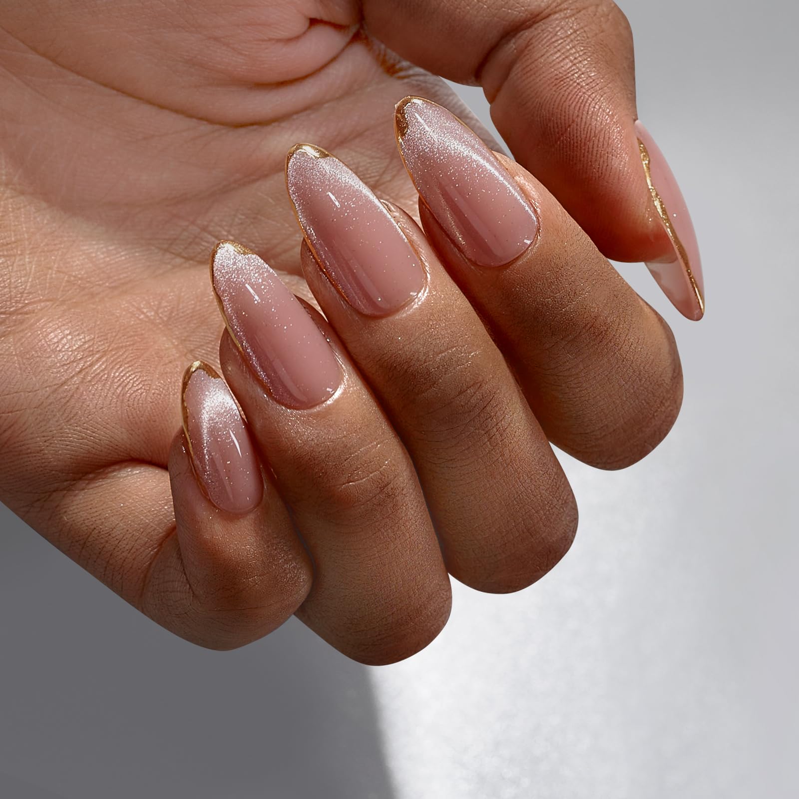 BTArtbox Press On Nails Almond - Cat Eye Press On Nails Medium Fake Nails with 3D Sculpting Metallic Design, Supremely Fit & Glossy Glue On Nails in 15 Sizes for Gift, Knightshield - Image 2