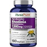 NusaPure Rhodiola Rosea 7,500mg 180 Veggie Capsules (Non-GMO, Extract 30:1, Vegan & Gluten-Free) Bioperine