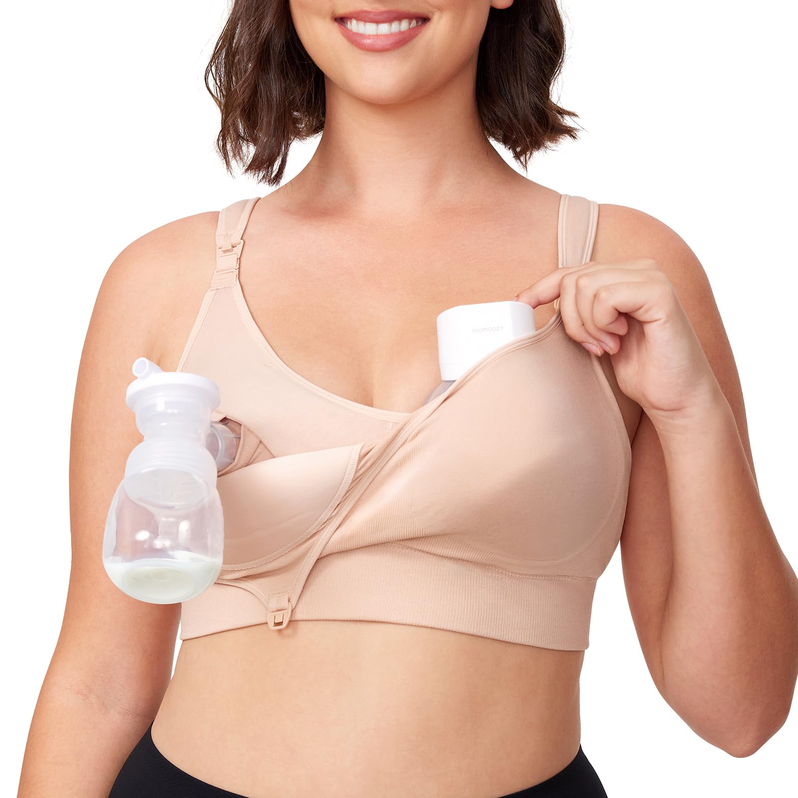 Momcozy Pumping Bra Hands Free, Fixed Padding Pump Bra for Enhanced