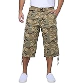 X RAY Men's Belted Long Cargo Shorts for Men, Below Knee Length Mens Cargo Shorts, 3/4 Pants (Big and Tall Shorts for Men)