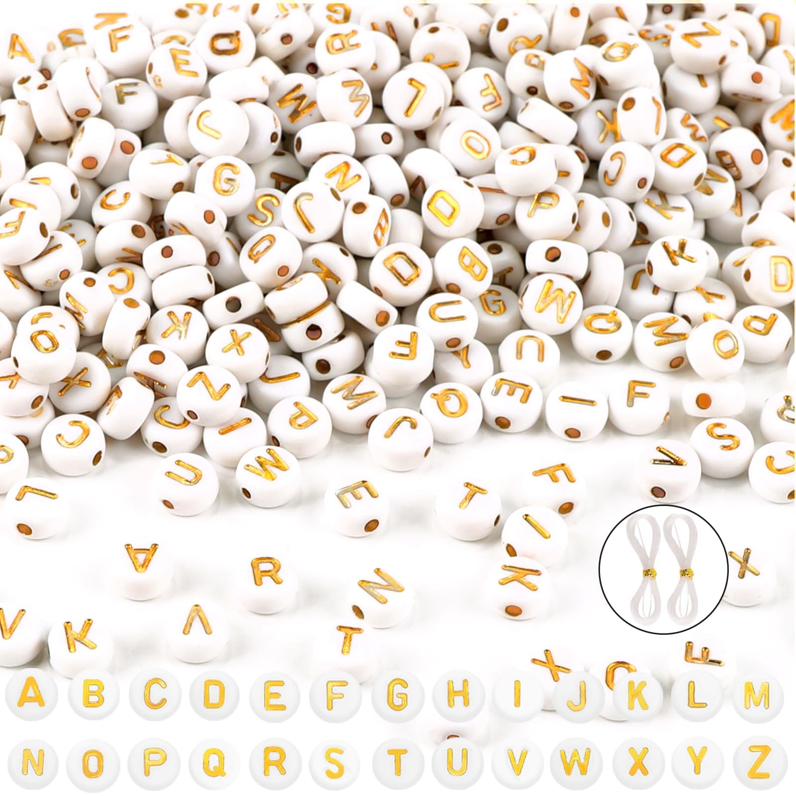 JOLCEEY 1000Pcs Gold Acrylic Letter Beads for Bracelet Making, 7mm Flat Round Alphabet Beads for Crafting Gifts DIY Necklace Jewelry Making