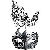Yimianshou Masquerade Mask for Couple Mardi Gras Venetian Party Mask Set Halloween Costume Accessory