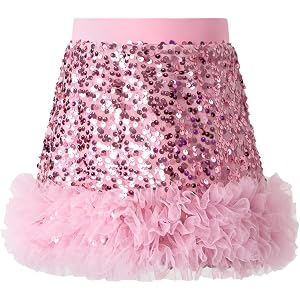 Tutu.kk Toddler Girls Sparkly Sequin Skirt A-Line Glitter Mini Skirts | 3-7 Year, A-Line, Ruffle Hem, Elastic Waist, Shimmeri