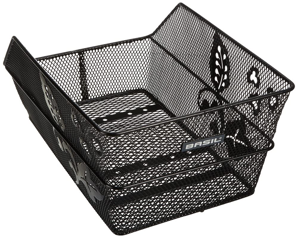 Basil Cento Flower Wire Rear Basket - Black,,39 x 24 x 21 cm