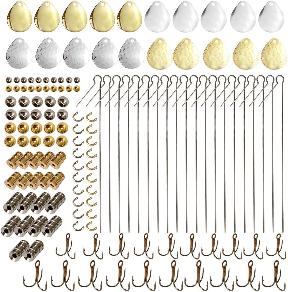 Shaddock Fishing 140Pcs DIY Fishing Copper Blade Inline Spinner Lure Kit Fishing Tool Lure Accessories Set