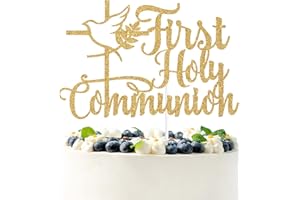 PYBHILK Gold Glitter First Holy Communion Cake Topper, Spanish Mi Primera Communion, Baptism Christening/Baby's 1st Birthday Party Decorations Supplies
