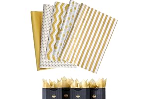 OfficeCastle 50 Sheets Gold Tissue Paper, 26x20 Inches Gift Wrapping Paper, Large Size Tissue Paper for Gift Bags, Flower, Va