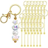 RQAYE 15Pcs Beadable Keychains Bulk Kit Cute Beadable Keychains Bar for Beads DIY Keychain Making Supplies for Women Man Crafts, Jewelry, bag Charms, Custom Projects Gift (Gold)