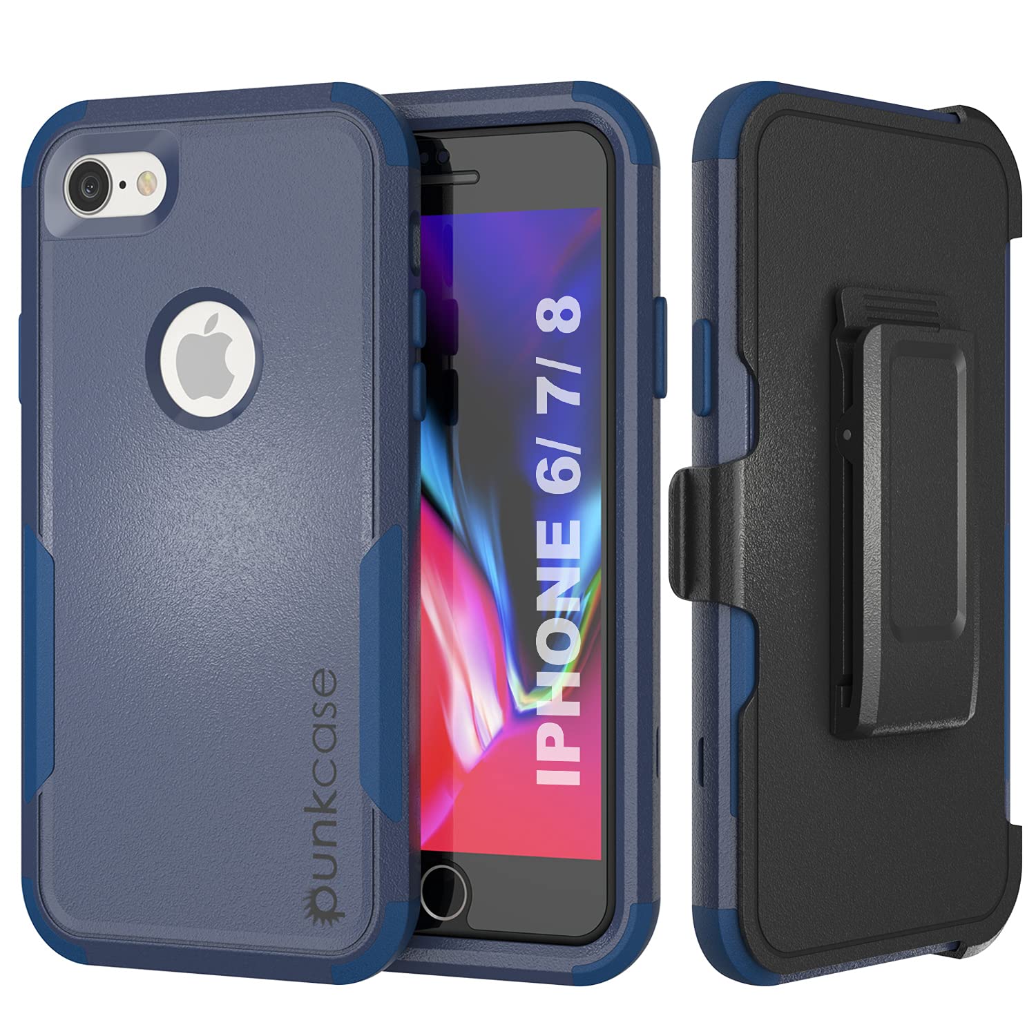 Punkcase for iPhone 8 Belt Clip Holster Case [Patron Series] 4-1 Rugged & Protective Multilayer Phone Cover W/Integrated Kickstand for iPhone 8 (4.7") (2017) [Navy]