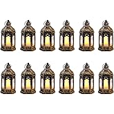 SKTMH 12Pcs Mini Lanterns with Flickering LED Candle Rustic Mini Decorative Lanterns Vintage Decorative Candle Lanterns for H