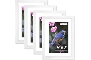 FIXSMITH 5x7 Picture Frame Bulk-4 Pack, Photo Frame with HD Plexiglass, Display Pictures 4x6 with Mat or 5x7 Without Mat, White Picture Frames Collage Wall Decor, Wall & Tabletop Picture Frames