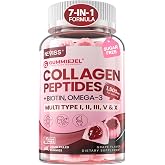 Collagen Peptides Gummies for Women Men (Type I,II,III,V,X) w/Omega 3, 60ct | 1500mg Hydrolyzed Collagen Supplements - Marine, Grass Fed, w/ Biotin &amp; Keratin, Hair Skin and Nails Vitamins, Sugar Free