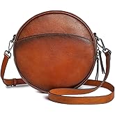 COOLCY Leather Crossbody Bags,Circle Purse Shoulder Bag, Fashion Round Handbag for Travel,Valentine's Gift for Women