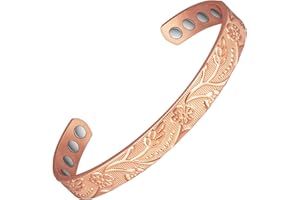 EnerMagiX Copper Bracelet for Women, 6.5inch Pure Copper Flower Adjustable Bracelet with Magnets, Copper Jewelry Present（1042）
