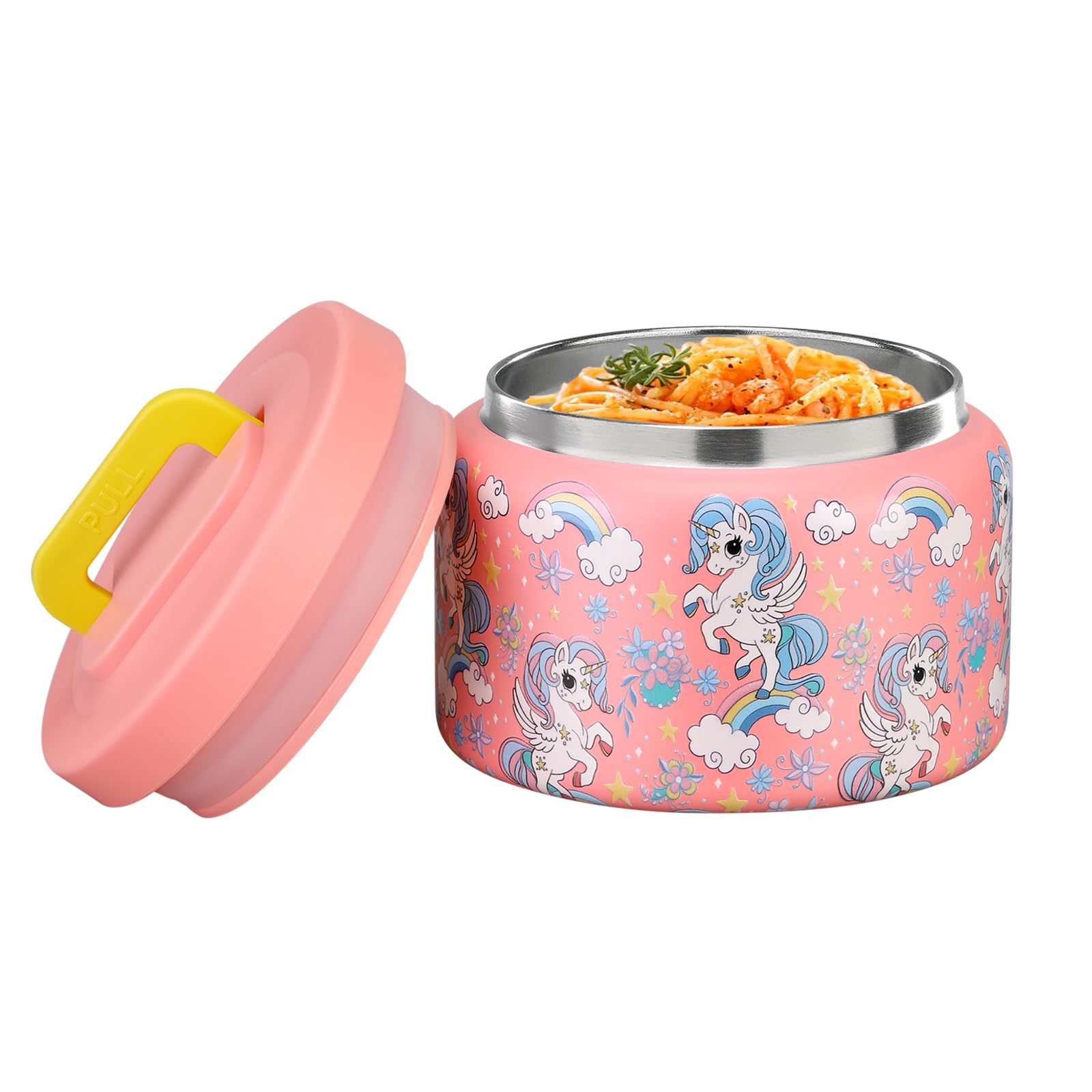 Photo 1 of MAISON HUIS 8oz Soup Thermo Wide Mouth Vacuum Insulated Thermo Food Jar, Leak Proof Stainless Steel Thermo for Hot&Cold Food Kids Food Lunch Soup Container for School Travel (Pink-Rainbow