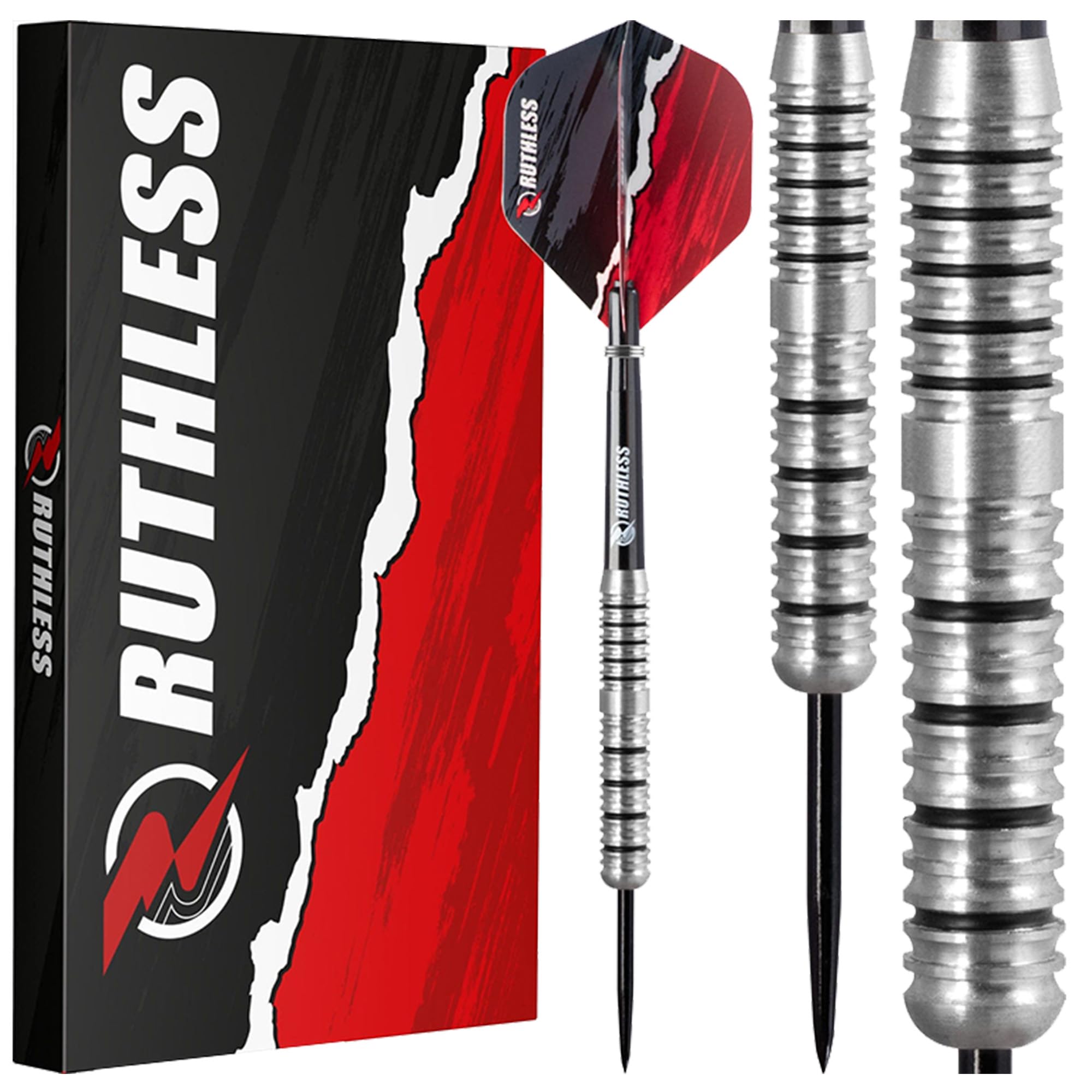RUTHLESS Ranger II Professional Tungsten Steeltip Darts Set in 21g and 23g, with Flights and Stems Shafts (23g)