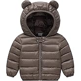 AIWUHE Baby Puffer Jacket Hooded Light Winter Coats Bear Ears Zipper Up Down Coats Outwear for Toddler Boys Girls 6M-4T