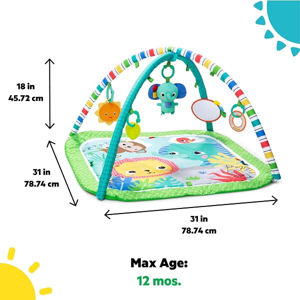 BRIGHT STARTS WILD WIGGLES BABY ACTIVITY GYM & PLAY MAT WITH FOLDINGTOY BAR, NEWBORN AND UP – GREEN, 18.0″ X 31.0″ X 31.0″
