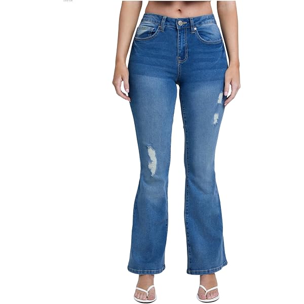 YMI Basic 1-Button Clean Hem Flare Jean, Light Blue, Size 7