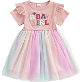 Toddler Baby Girl Birthday Dress Birthday Girl Embroidery Ruffle Sleeve Tulle Dresses Cute Cake Smash Tutu Outfits