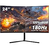 CRUA 24” Curved Gaming Monitor, 180Hz/144Hz FHD 1080P, Support 120% sRGB, AMD FreeSync, Low Motion Blur, Wall Mount Installs Compatible, for Office and Games(HDMI 1.4 & DP 1.2) – Black