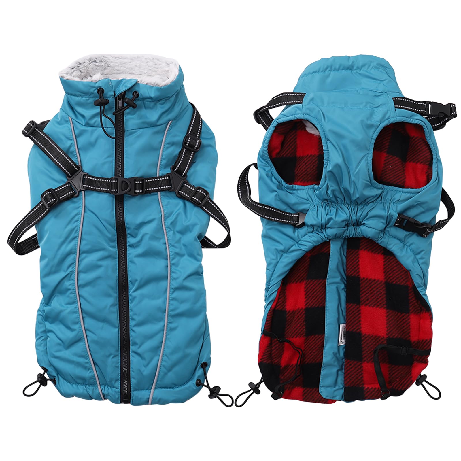 Geyecete Winter Warm Coat with Super inner fleece Dog Jacket Windproof snowproof with Buckle and D-Ring with hood,Pet outdoor jacket - Blue-XL