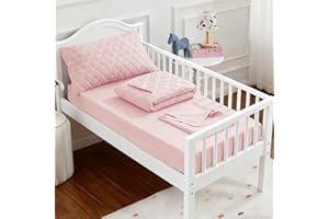 Wowelife Toddler Bedding Set, 4 Piece Toddler Bedding Soft and Breathable Crib Bedding Set, Includes Quilted Comforter, Flat Top Sheet, Fitted Sheet, Envelope Pillow Case for Boys and Girls, Pink