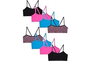 Rene Rofe Girls' Training Bras - 8 Pack Comfort Stretch Cami Girls Bralettes - Spaghetti Strap Training Bras for Girls (7-14)