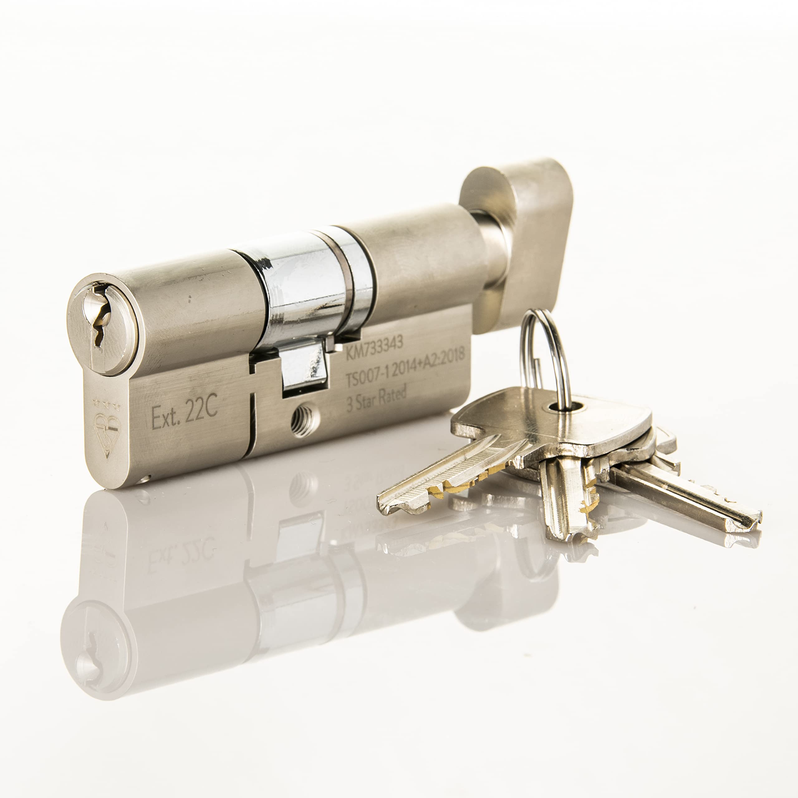 TS007 3 Star British Standard Insurance Approved Thumbturn Euro Lock. Anti Snap Police Preferred. Satin Nickel Finish with 3 Keys. 3 Star Euro Cylinder. (50mm Internal x 50mm External (100mm Total))