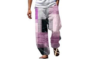 aihihe Men's Loose Fit Patckwork Beach Pant Elastic Waist Drawstring Lounge Pants Lightweight Breathable Slacks with Pockets