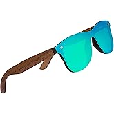 Woodies Oversize Flat Lens Mirrored Walnut Wood Polarized Sunglasses for Men and Women | 100% UVA/UVB Protection