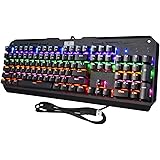 TOMOKO Mechanical Gaming Keyboard with Blue Switches, 6-Color Backlit, 104 Keys Anti-Ghosting