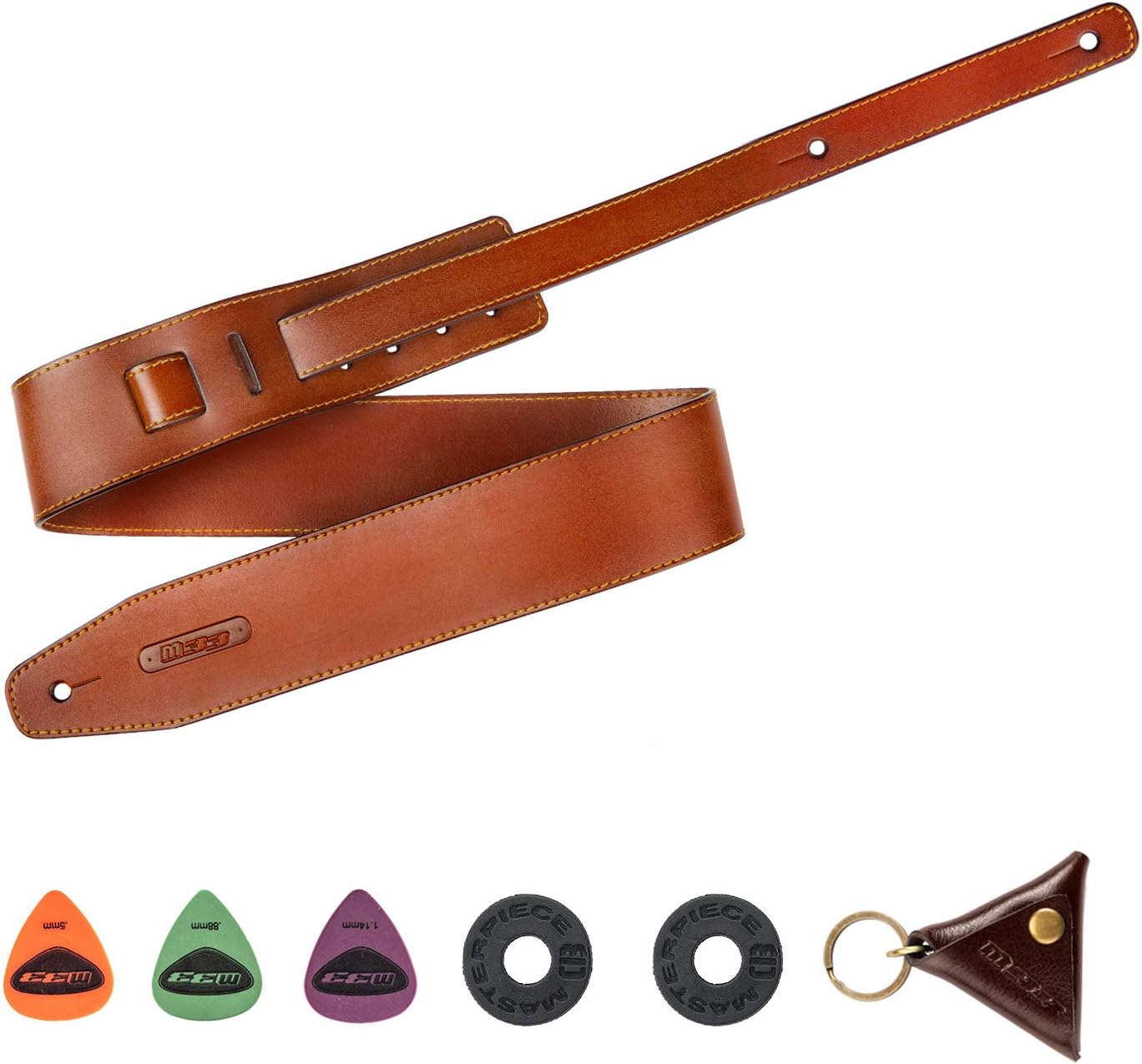 Soft Leather Acoustic Guitar Strap - Amazon Com M33 Leather Guitar Strap 2 5 Inch Wide Classical Brown Genuine Soft Guitar Strap Set For Acoustic Electric And Bass Guitars Includes Locks Picks Keychain Musical Instruments