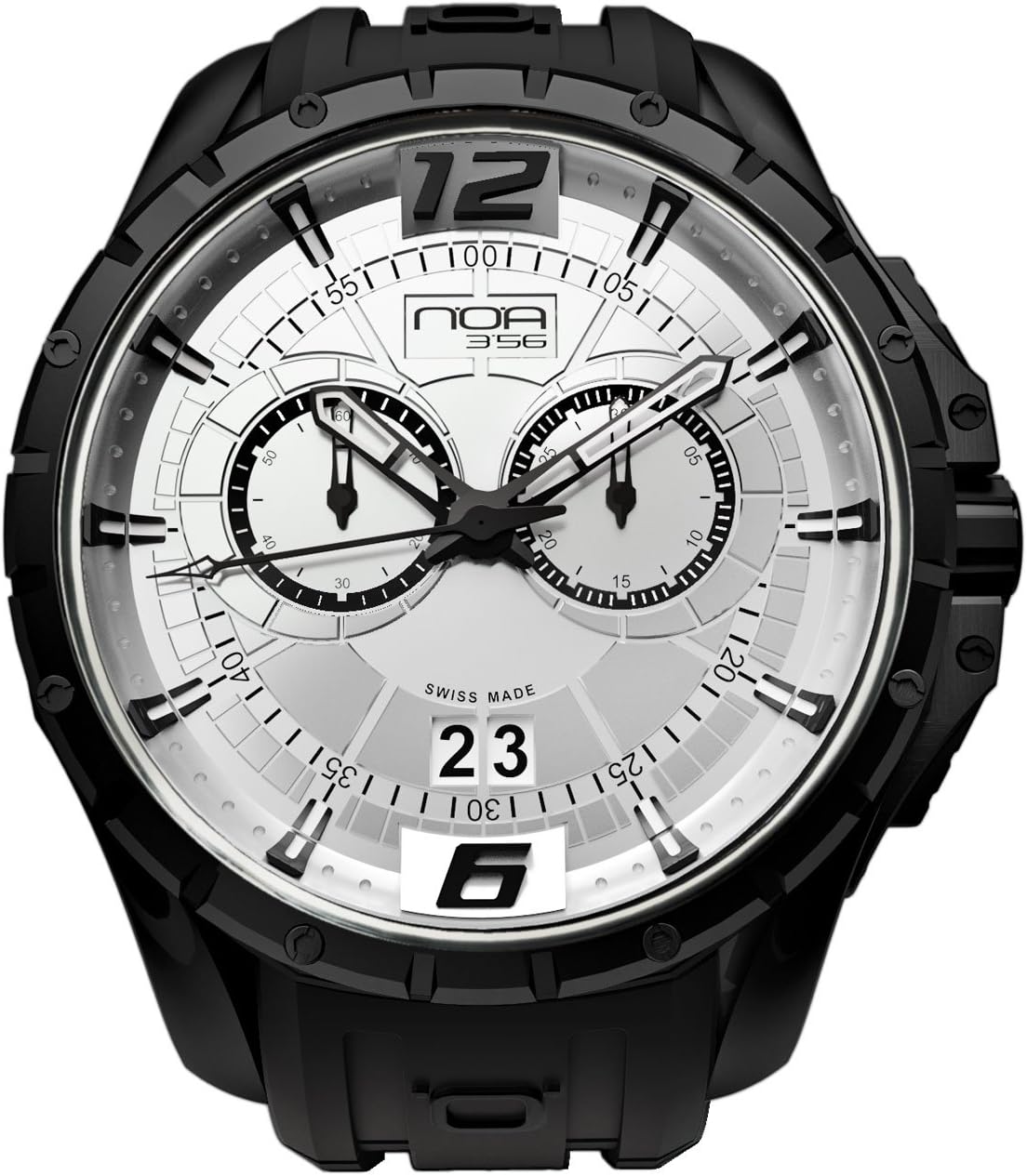 NOA Unisex Swiss Quartz Watch - Premium Analog Display With Light Gray Dial and Black Watch Band - Black Accents - Water Resistant Stainless Steel Fashion - SKCH-007