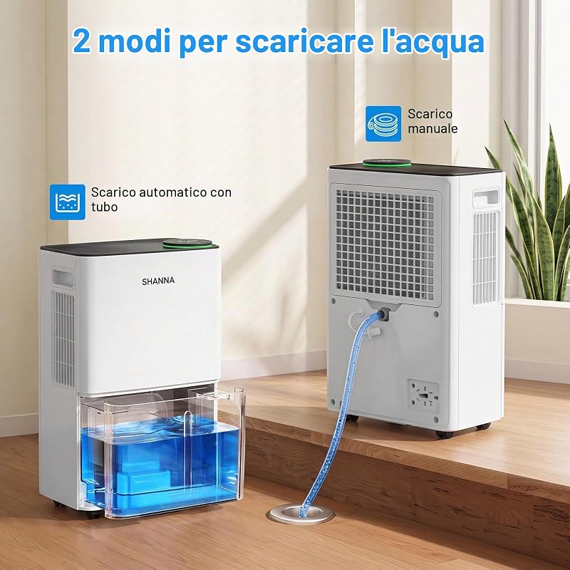 Deumidificatore, Deumidificatore Portatile, 15L/24H, Serbatoio 2L, Basso Rumore, Basso Consumo, Sbrinamento Automatico, Blocco Bambini, Design Anti-Goccia, R290, Sost. 1 anno, Gar. 10 anni