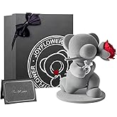 JoyFlower Cute Teddy Bear with Preserved Flowers, Eternal Real Red Rose with Promise Ring Gifts with Gift Box for Girlfriend Wife Women Her in Birthday Christmas, Valentine's, Weddings, Anniversary