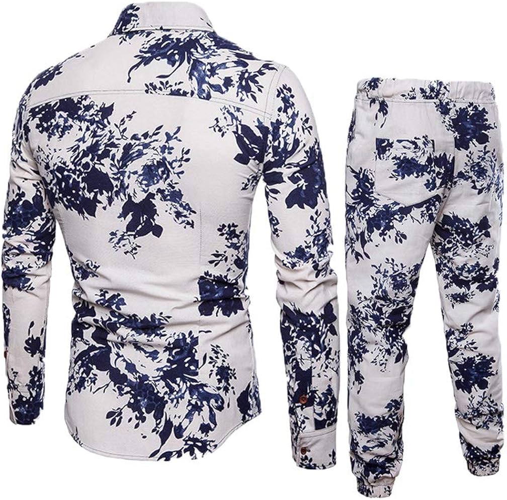 Lavnis Men's 2 Piece Tracksuit Floral Shirt and Pants Suits Button Down Hawaiian Outfitts at  Men’s Clothing store