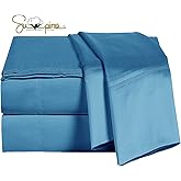 ELINEN 100 Supima Cotton Sheets 600 Thread Count,Bed Sheet Set Queen Sheets 4 Pieces,Soft & Silky Sateen Weave, Fits Mattress Up to 18'',Deep Pocket, Breathable & Fade Resistant (Peacock Blue, Queen)