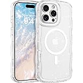 BENTOBEN Magnetic for iPhone 16 Pro Max Case,Clear Crystal Glitter [Curly Wave Edge] [Compatible with MagSafe] Slim Sparkly Shockproof Cute Women Girl Protective Case for iPhone 16 Pro Max 6.9",Clear