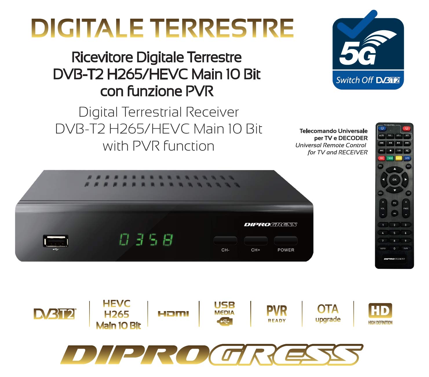 Elettronica Ricevitori digitale terrestre DECODER DVBT2 HEVC H265 10