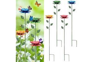 4PCS Bee Watering Station, Bee Feeder for Garden Metal Butterfly Water Feeder Colorful Flower Design Bath Bowl with Glass Bea