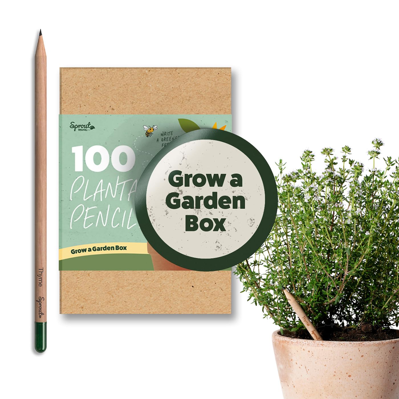 Sprout World Plantable Pencils | Grow a Garden Box | Wood-Cased | Pre-Sharpened | HB Wooden Pencils with 4 Seed Types | Classroom Bulk Pack of 100