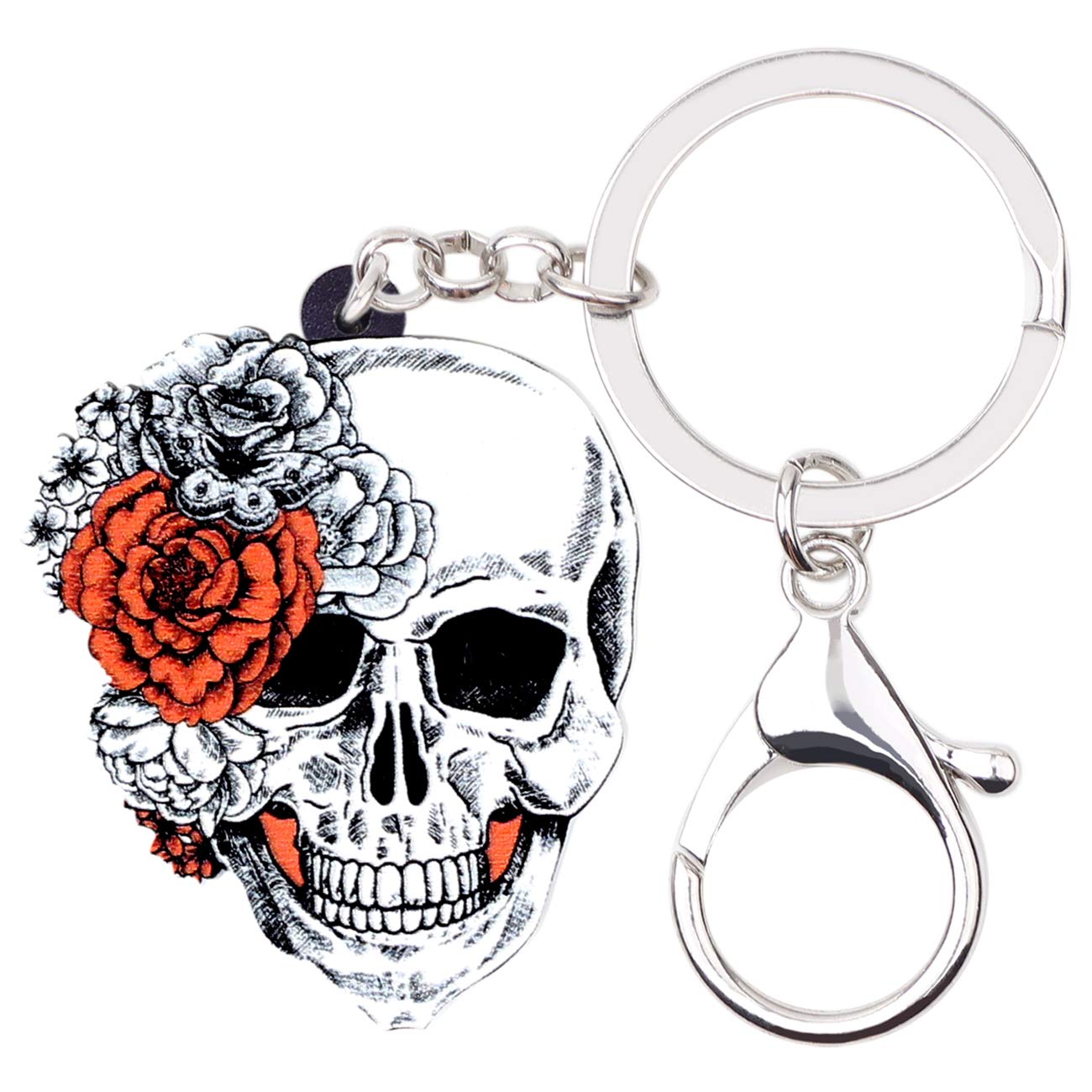 BONSNY Acrylic Halloween Skull Keyring Ghost Keychain Jewellery For Women Girl Car Bags Charm Gift (Grey)