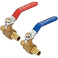 Hourleey 2 Pieces 1/2 Inch Pex Brass Full Port Shut Off Ball Valve HOT AND COLD, Quarter Turn HOT (RED) COLD (BLUE) of Brass Water Stop Shutt off, 1 Piece each