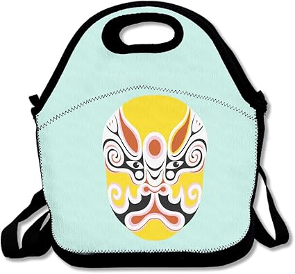 Amazon イエロー北京オペラ顔文字makeuplunchバッグの女性昼食バッグランチボックス食品バッグかわいいランチボックスfor Women Withストラップ Yan Da Yy ランチバッグ ランチ巾着 ランチベルト