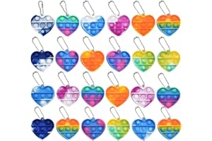 MEIEST 24 PCS Simple Pop Bubble Fidget Sensory Toy,Mini Silicone Rainbow Stress Relief Hand Toy,Squeeze Key-Chain Toy for Adults and Kids,Colorful Anti-Anxiety Office Desk Toys(Heart)