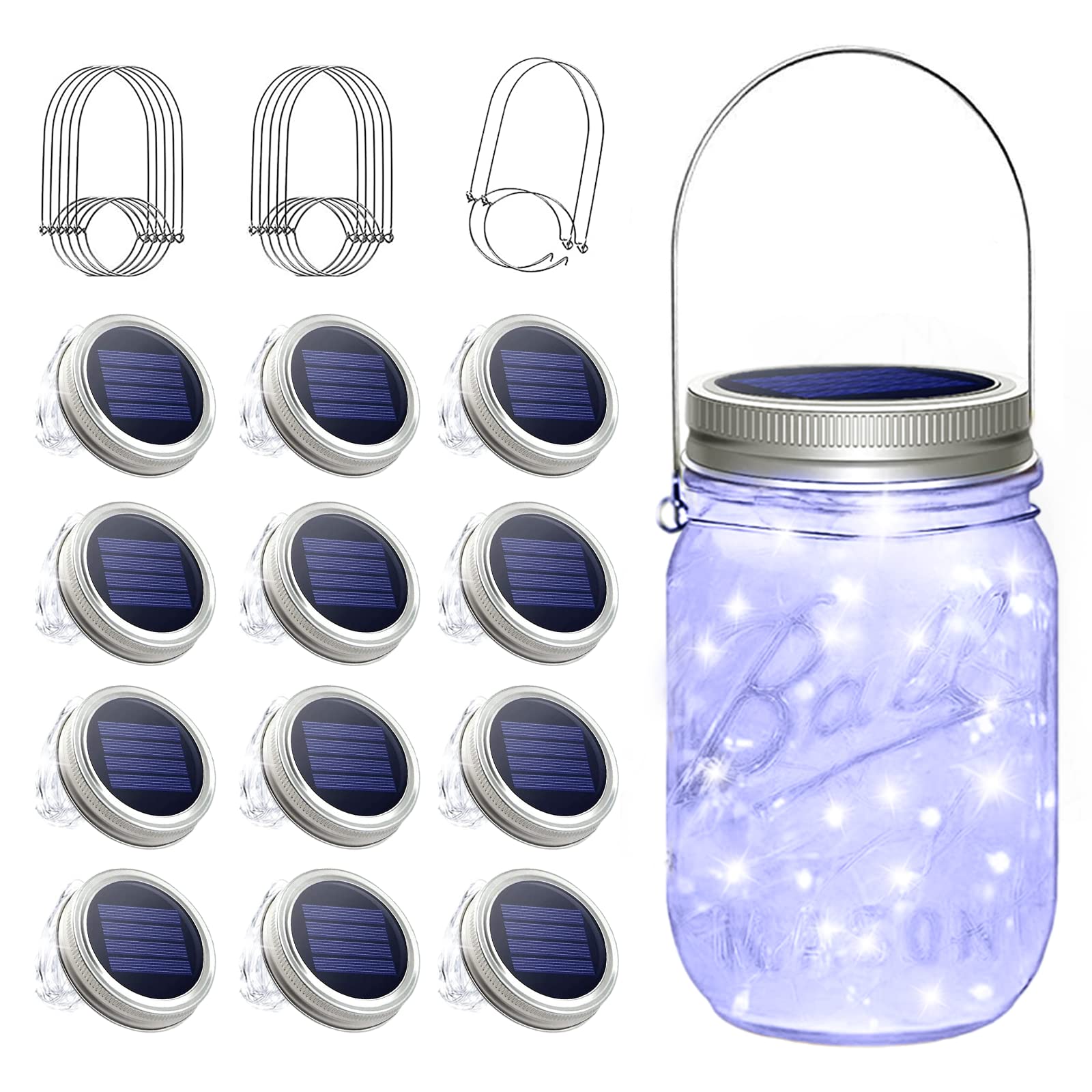 Photo 1 of SunKite Solar Mason Jar Lights, 12 Pack 30 LED Waterproof Fairy Firefly Jar Lids String Lights with Hangers(NO Jars), Patio Yard Garden Wedding Decoration - Cool White