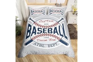 Homewish Sports Themed Bedding Set 2pcs for Kids Boys Teens Vintage Sports Baseball Comforter Cover Soft Polyester Duvet Cover Set with Zipper Ties (1 Duvet Cover + 1 Pillow Case),Twin Size